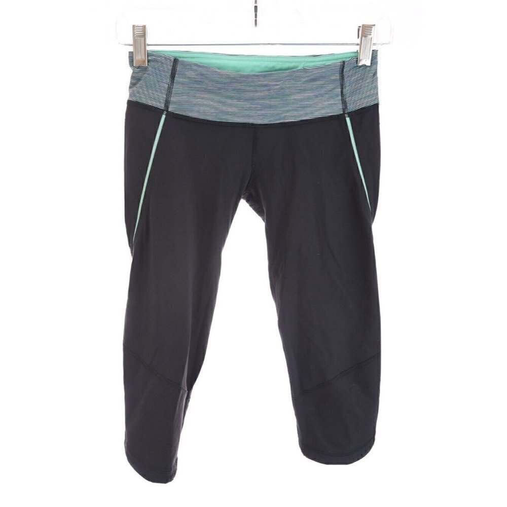 Lululemon Gray Cropped Yoga Leggings Capri Zip Back Pocket Women Sz 4 Small